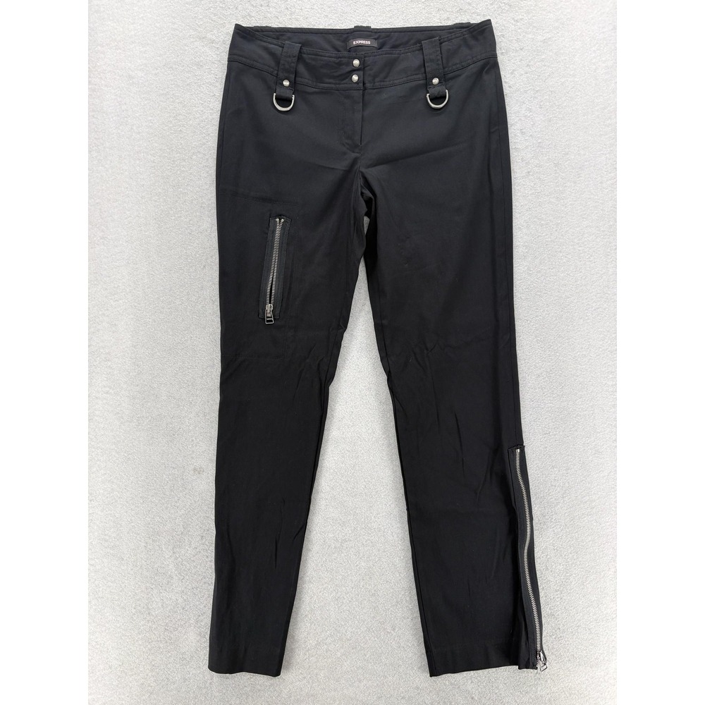 Express Zip Hem Pants Womens 6 Black Ponte Straight Leg Ankle Zip Stretch NWOT